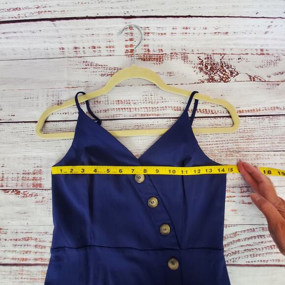 She + Sky Navy Babydoll Sundress Size M Button Accent Zip Back Slit Front NWT - Picture 8 of 12